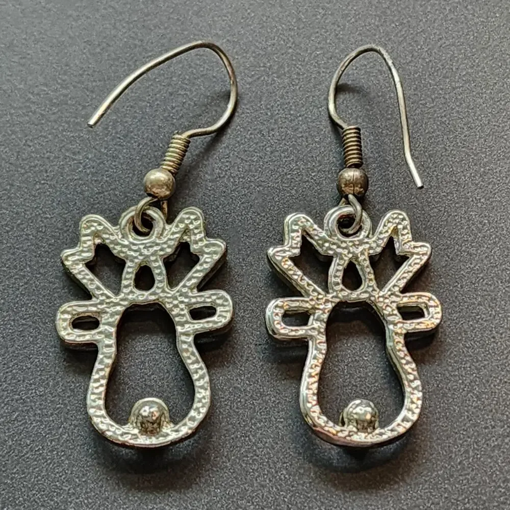 Christmas Reindeer Earrings Design Dangle Crystal Cubic Zirconia Nose Accents ST